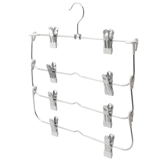 すべりにくいスカート・スラックス ピンチ付き4段ハンガー(ラミー 幅34cm ホワイト 4本組) 5枚目画像