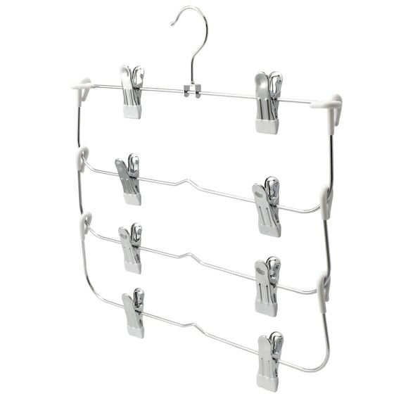 すべりにくいスカート・スラックス ピンチ付き4段ハンガー(ラミー 幅34cm ホワイト 4本組) 5枚目画像