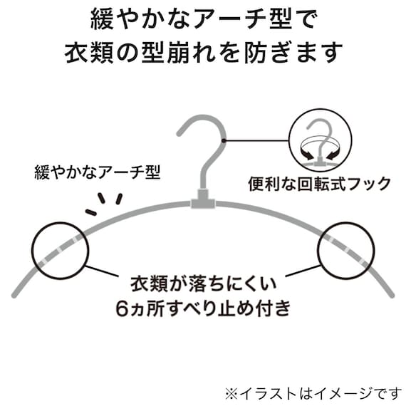 フックが回転するアーチアルミハンガー ルイ(50本組) 7枚目画像
