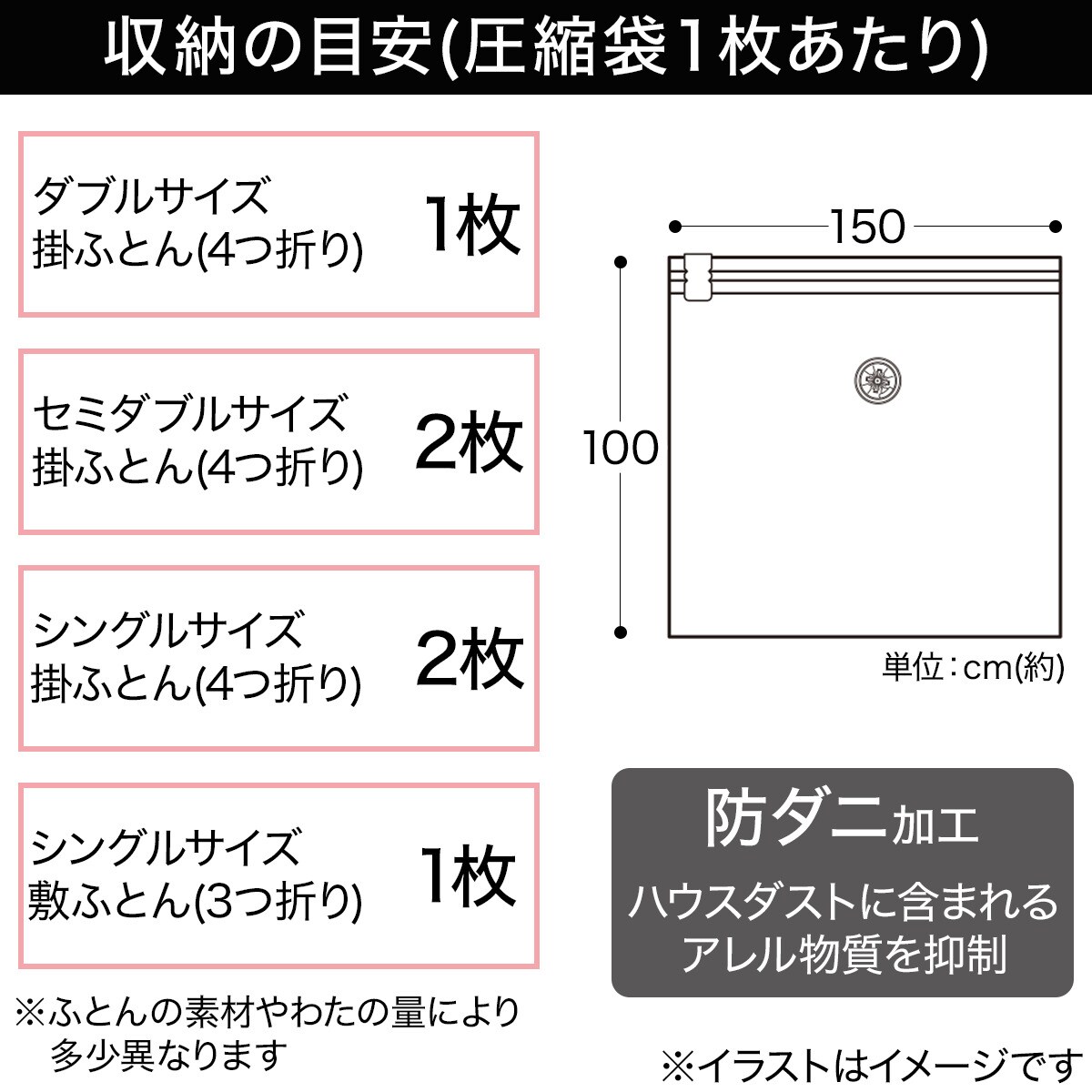 防ダニ加工 布団圧縮袋(LLサイズ 2枚入り)通販 ニトリネット【公式】 家具・インテリア通販