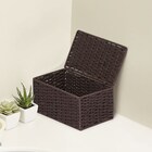 ふた付き手編み風ミニ収納ボックス ライラ (ダークブラウン) 1枚目画像