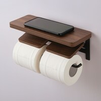木製棚付トイレットペーパーホルダー(2連 ミドルブラウン CS01)