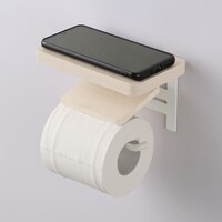 木製棚付トイレットペーパーホルダー(1連 ホワイトウォッシュ CS01)