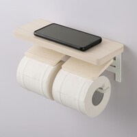 木製棚付トイレットペーパーホルダー(2連 ホワイトウォッシュ CS01)