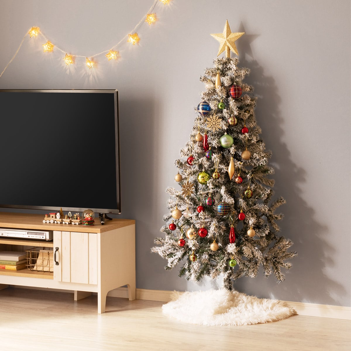 150cm]スノークリスマスツリー(ハーフ省スペースツリー) オーナメント