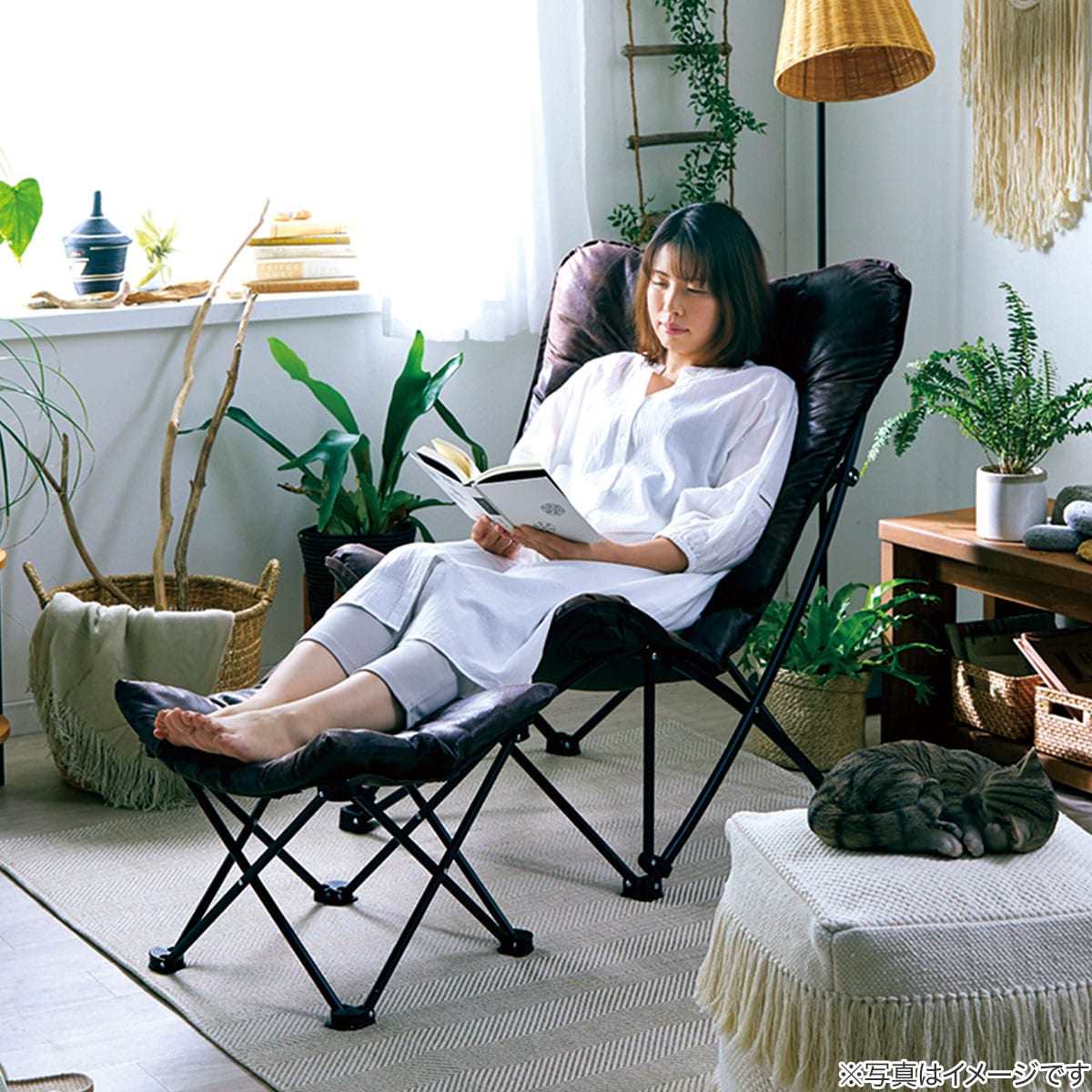 オットマンとしても使える 洗える折りたたみスツール(ブラウン