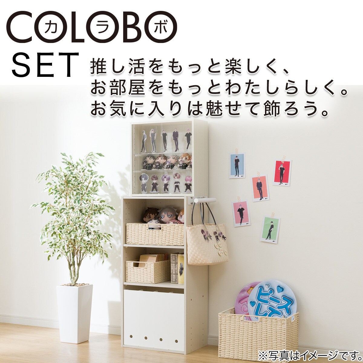 カラーボックスNカラボディスプレイボックス付き ホワイトウォッシュ