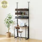 幅80cmセット 【デスク付き】突っ張り壁面収納Nポルダミドルブラウン 1枚目画像