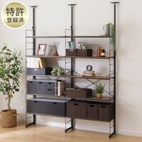 突っ張り壁面収納Nポルダ2連セット(幅80cm+80cm ミドルブラウン)