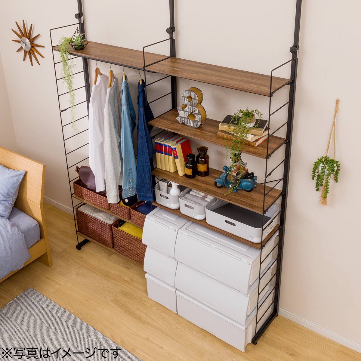 突っ張り壁面収納Nポルダ2連セット(幅80cm+80cm ミドルブラウン