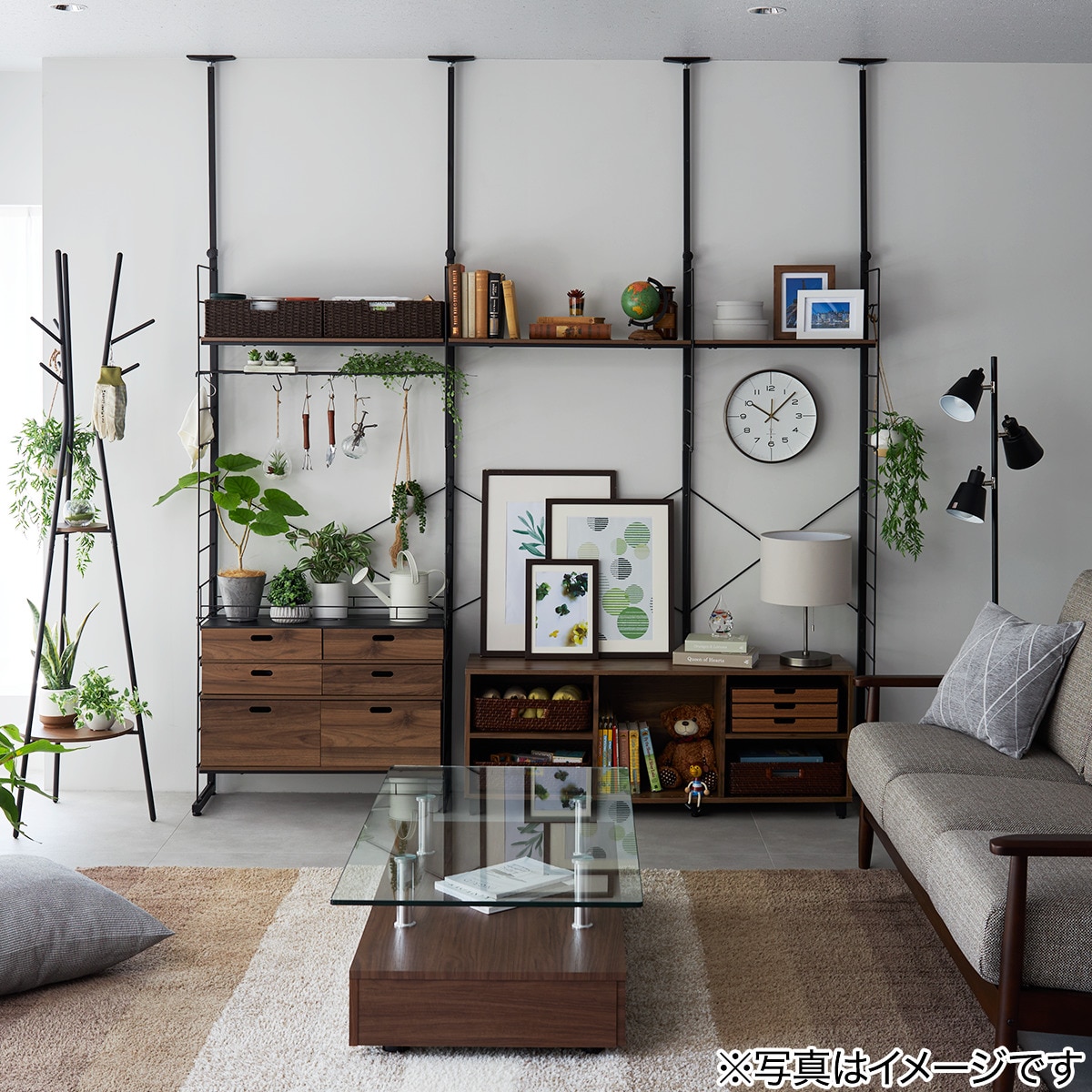 突っ張り壁面収納Nポルダ3連セット(幅220cm ミドルブラウン) | ニトリ