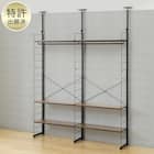 幅160cmセット 【幅80+80/ワードローブ/棚板6枚】突っ張り壁面収納Nポルダ2連 ミドルブラウン 1枚目画像