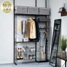 【玄関収納におすすめ】突っ張り壁面収納Nポルダ 2連セット(幅120cm ミドルブラウン) 1枚目画像