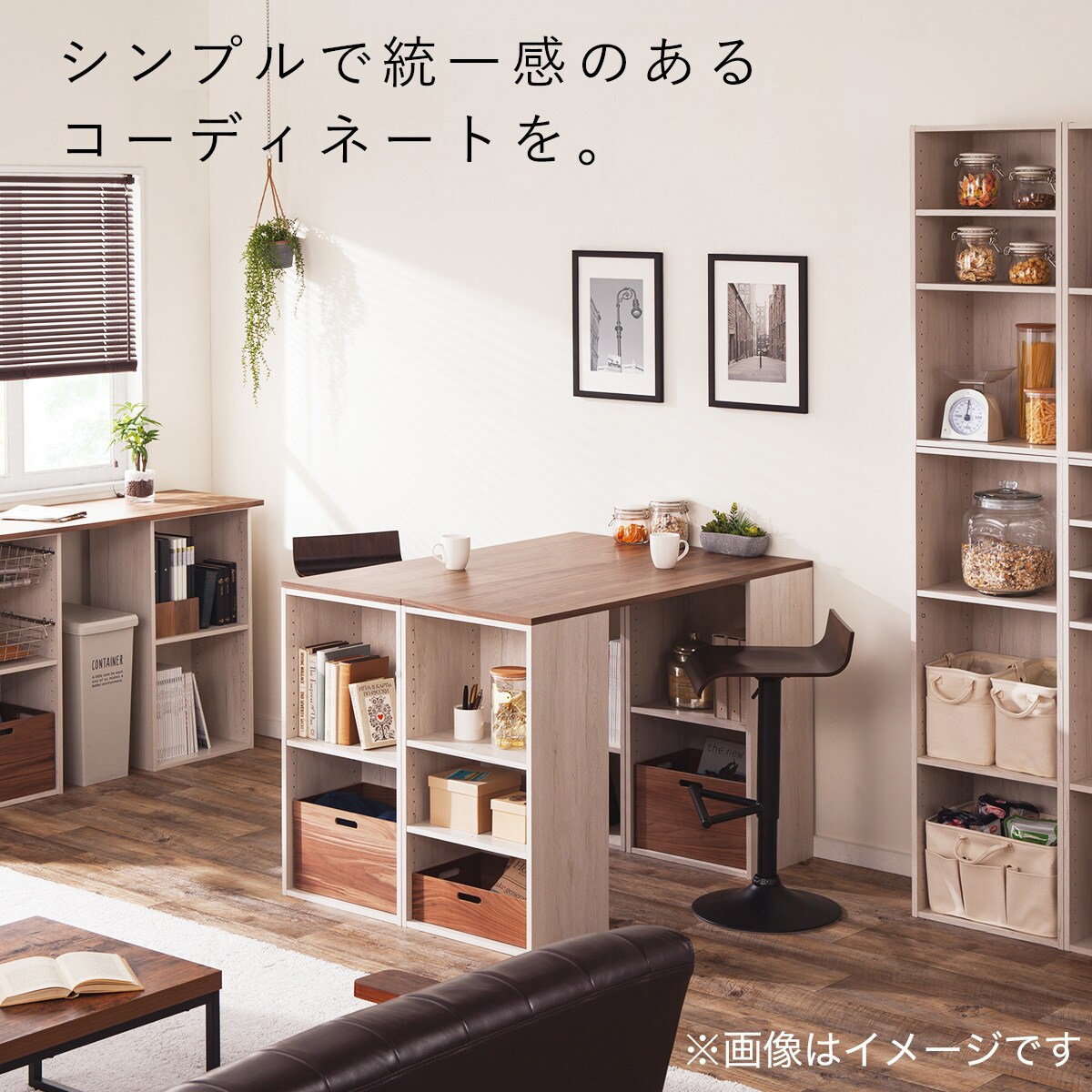 簡単組立て Nクリック ボックス 書棚 レギュラー(ホワイトウォッシュ)