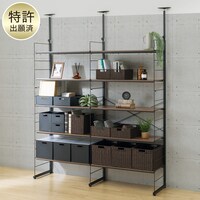 幅160cmセット奥行深 【幅80+80/棚板10枚】突っ張り壁面収納Nポルダディープ2連 ミドルブラウン