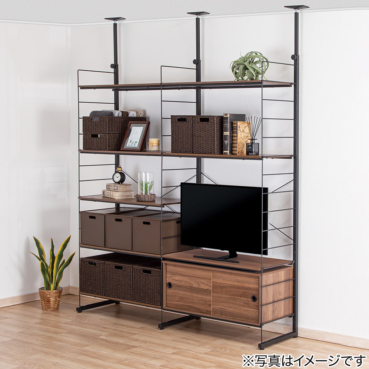 ニトリ Nポルダディープ【サイドパーツと追加 棚セット】 Nポルダディープ専用】棚板付き追加サイドパーツ(ミドルブラウン