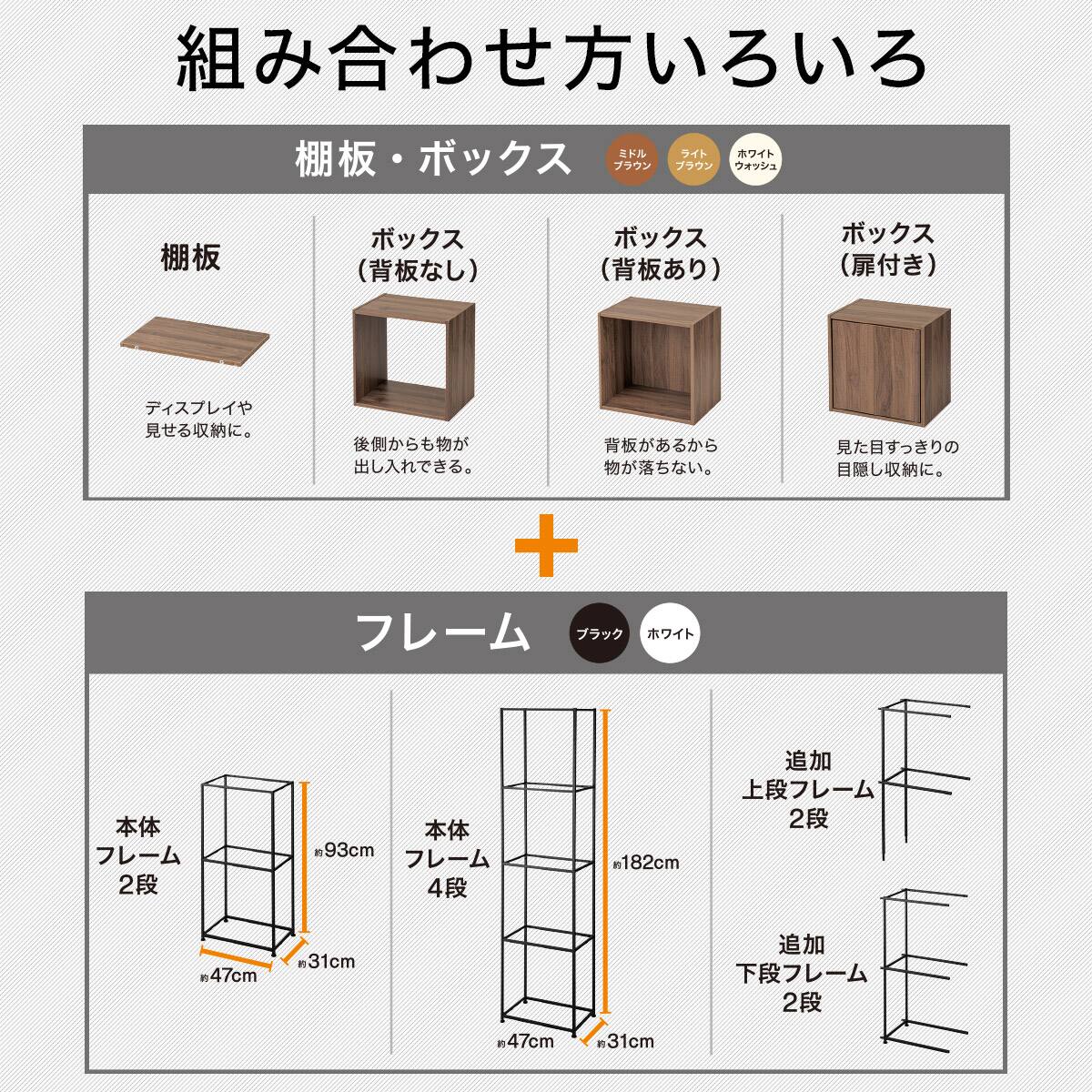 ボックスが選べるオープンシェルフMS 基本シェルフ(2段3連 ホワイト