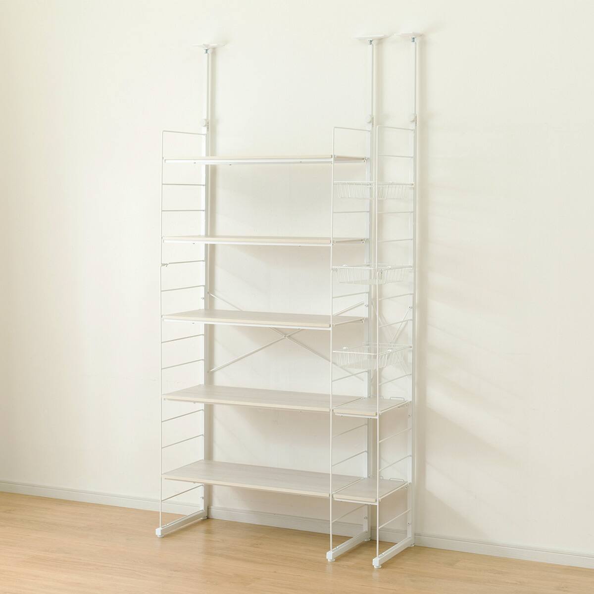 幅100cm奥行深セット【幅80+20/バスケット付き】突っ張り壁面収納N