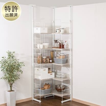 突っ張り壁面収納Nポルダ L型コーナー(幅60cm ホワイト 