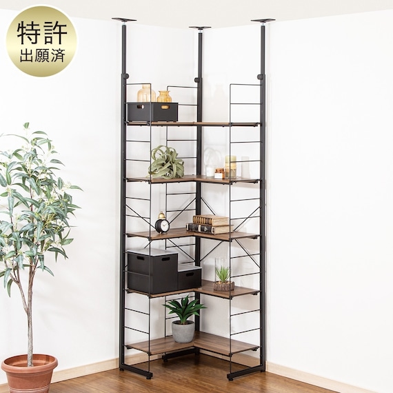 突っ張り壁面収納Nポルダ L型コーナー(幅60cm ミドルブラウン) 1枚目画像