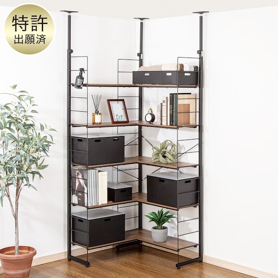 突っ張り壁面収納Nポルダ L型コーナー(幅80cm ミドルブラウン) 1枚目画像