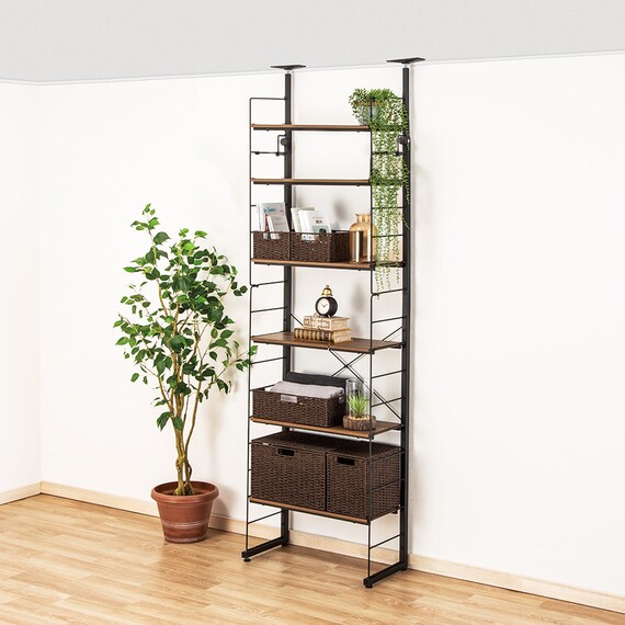 幅60cmセット 突っ張り壁面収納Nポルダ上段追加ユニットセット (ミドルブラウン) 1枚目画像