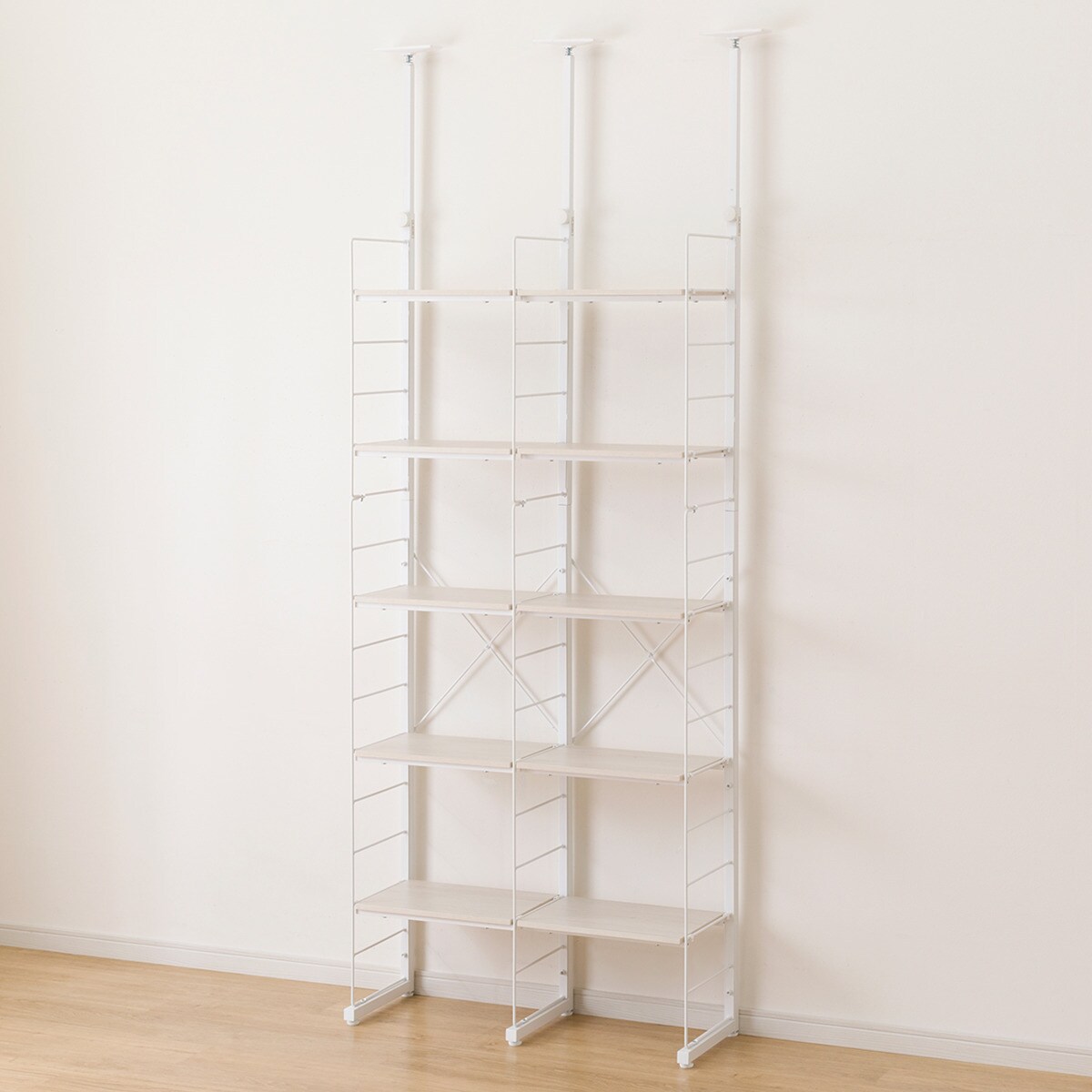 突っ張り壁面収納Nポルダ2連セット(幅40cm+40cm ホワイト