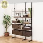 突っ張り壁面収納Nポルダ2連セット(幅80cm+40cm ミドルブラウン) 1枚目画像