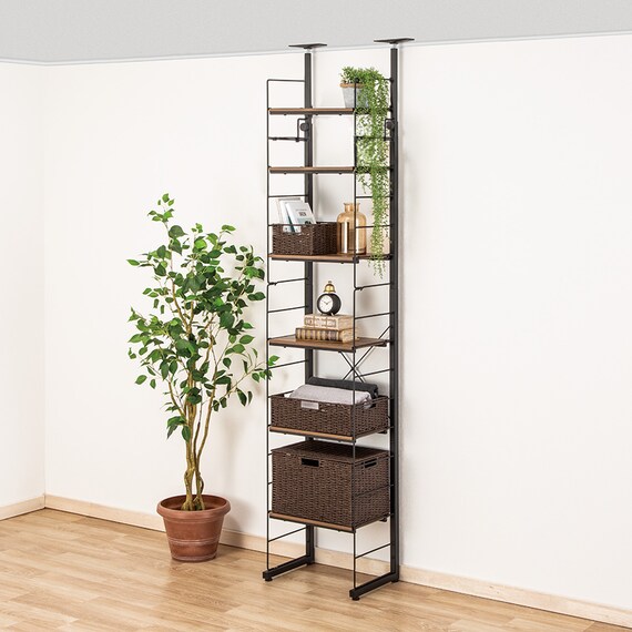 幅40cmセット 突っ張り壁面収納Nポルダ上段追加ユニットセット (ミドルブラウン) 1枚目画像