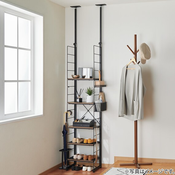 幅40cmセット 突っ張り壁面収納Nポルダ上段追加ユニットセット (ミドルブラウン) 14枚目画像