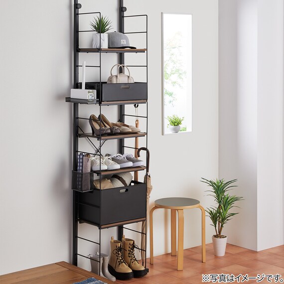 幅40cmセット 突っ張り壁面収納Nポルダ上段追加ユニットセット (ミドルブラウン) 16枚目画像