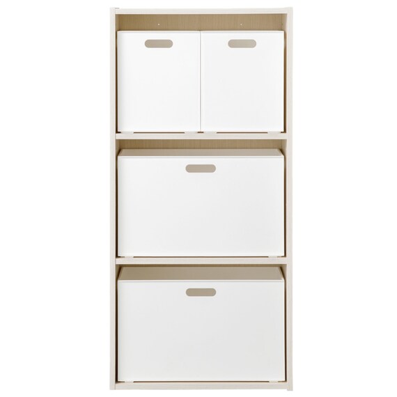 【セット】連結できるNカラボレギュラー3段ホワイトウォッシュ 収納ボックス4点付き(ホワイト) 1枚目画像