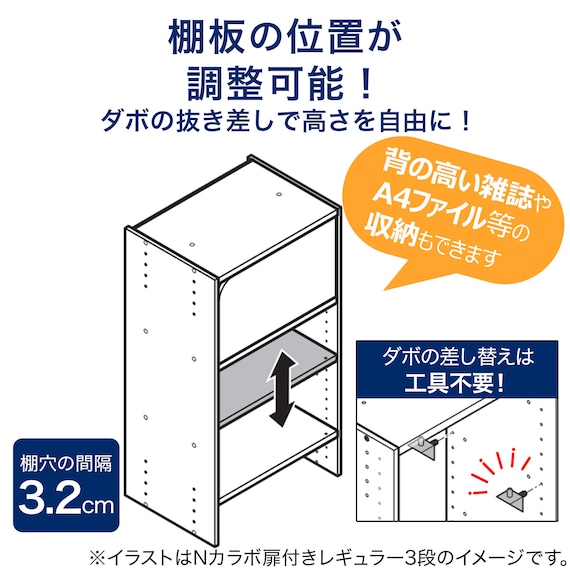 連結できるNカラボ 扉付き 5段(ホワイトウォッシュ) 6枚目画像