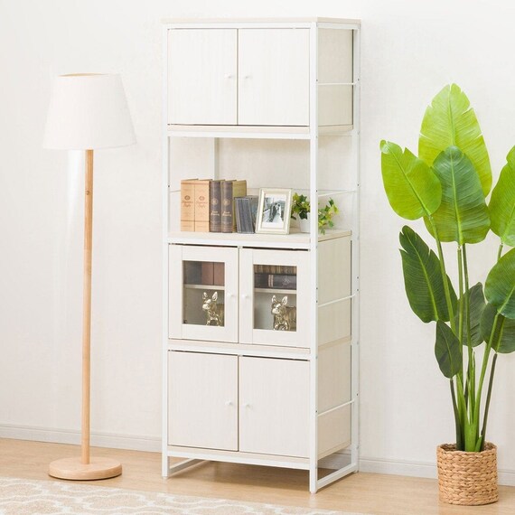 組み合わせシェルフ ガラスキャビネット + キャビネットセット 4段 (シェルフ1659/ガラスキャビネット36/キャビネット36 WH/WH) 1枚目画像