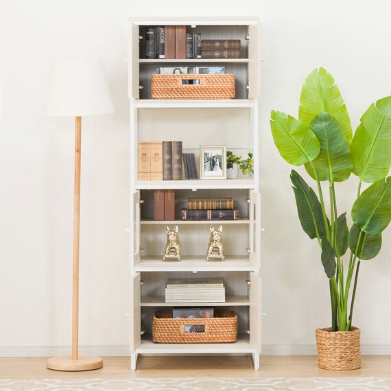 組み合わせシェルフ ガラスキャビネット + キャビネットセット 4段 (シェルフ1659/ガラスキャビネット36/キャビネット36 WH/WH) 3枚目画像