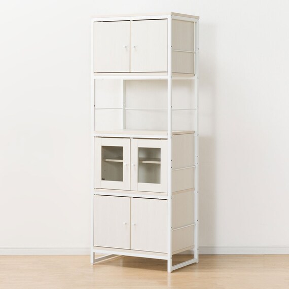 組み合わせシェルフ ガラスキャビネット + キャビネットセット 4段 (シェルフ1659/ガラスキャビネット36/キャビネット36 WH/WH) 4枚目画像