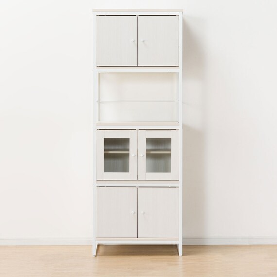 組み合わせシェルフ ガラスキャビネット + キャビネットセット 4段 (シェルフ1659/ガラスキャビネット36/キャビネット36 WH/WH) 5枚目画像