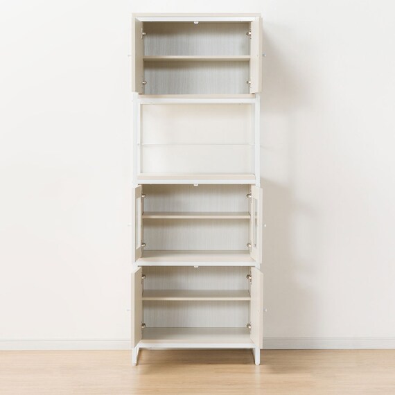 組み合わせシェルフ ガラスキャビネット + キャビネットセット 4段 (シェルフ1659/ガラスキャビネット36/キャビネット36 WH/WH) 6枚目画像