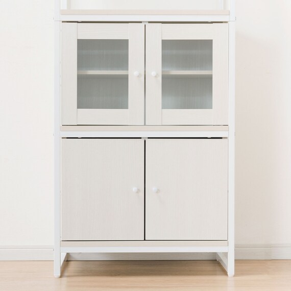 組み合わせシェルフ ガラスキャビネット + キャビネットセット 4段 (シェルフ1659/ガラスキャビネット36/キャビネット36 WH/WH) 10枚目画像