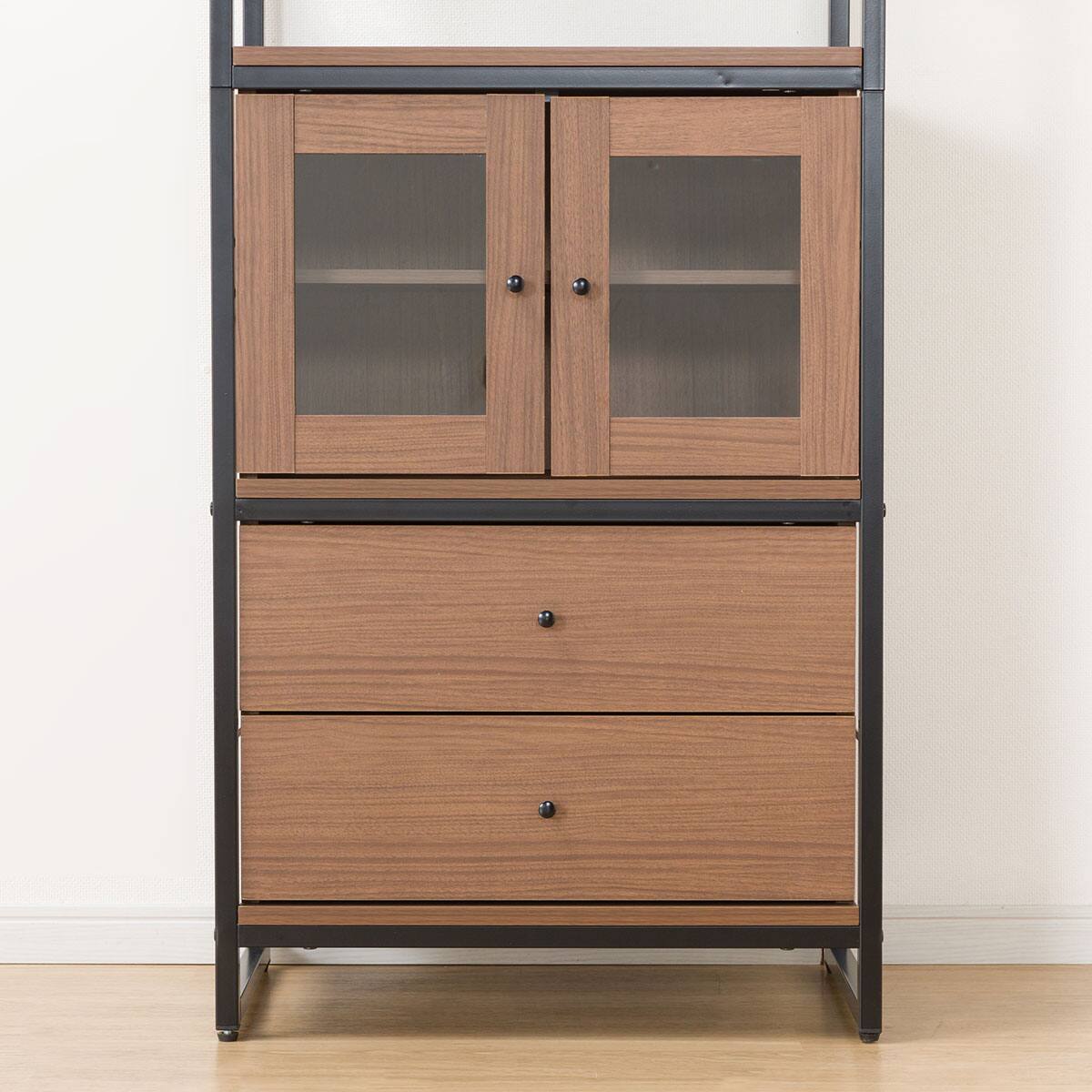 組み合わせシェルフ ガラスキャビネット + キャビネット + 引出し