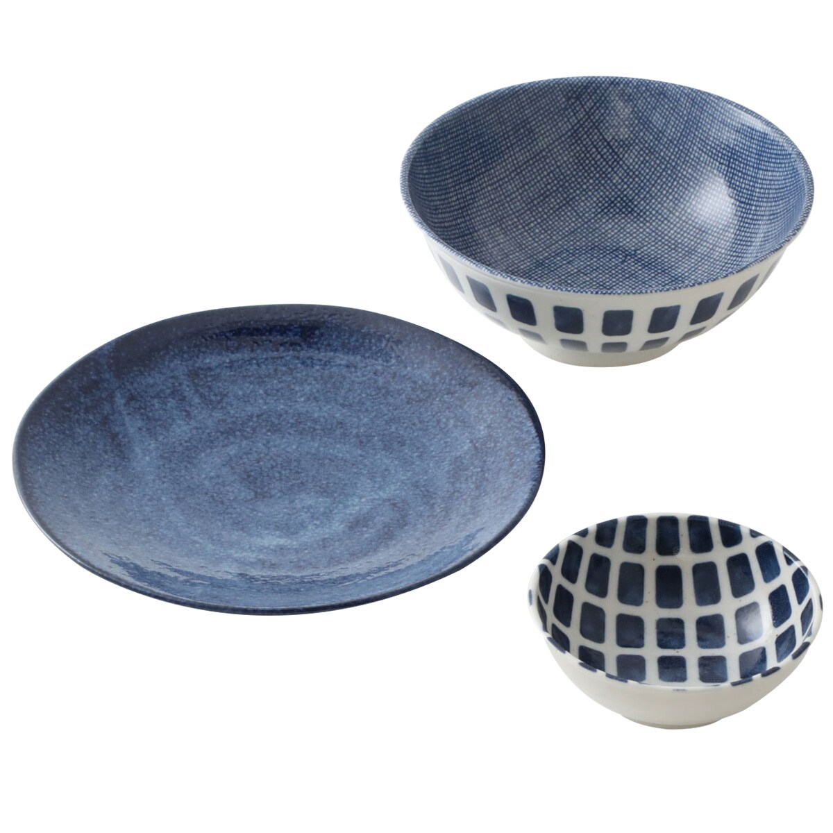 超軽量磁器 カル：エクレ3点セット 窯変紺・青格子 | ニトリネット