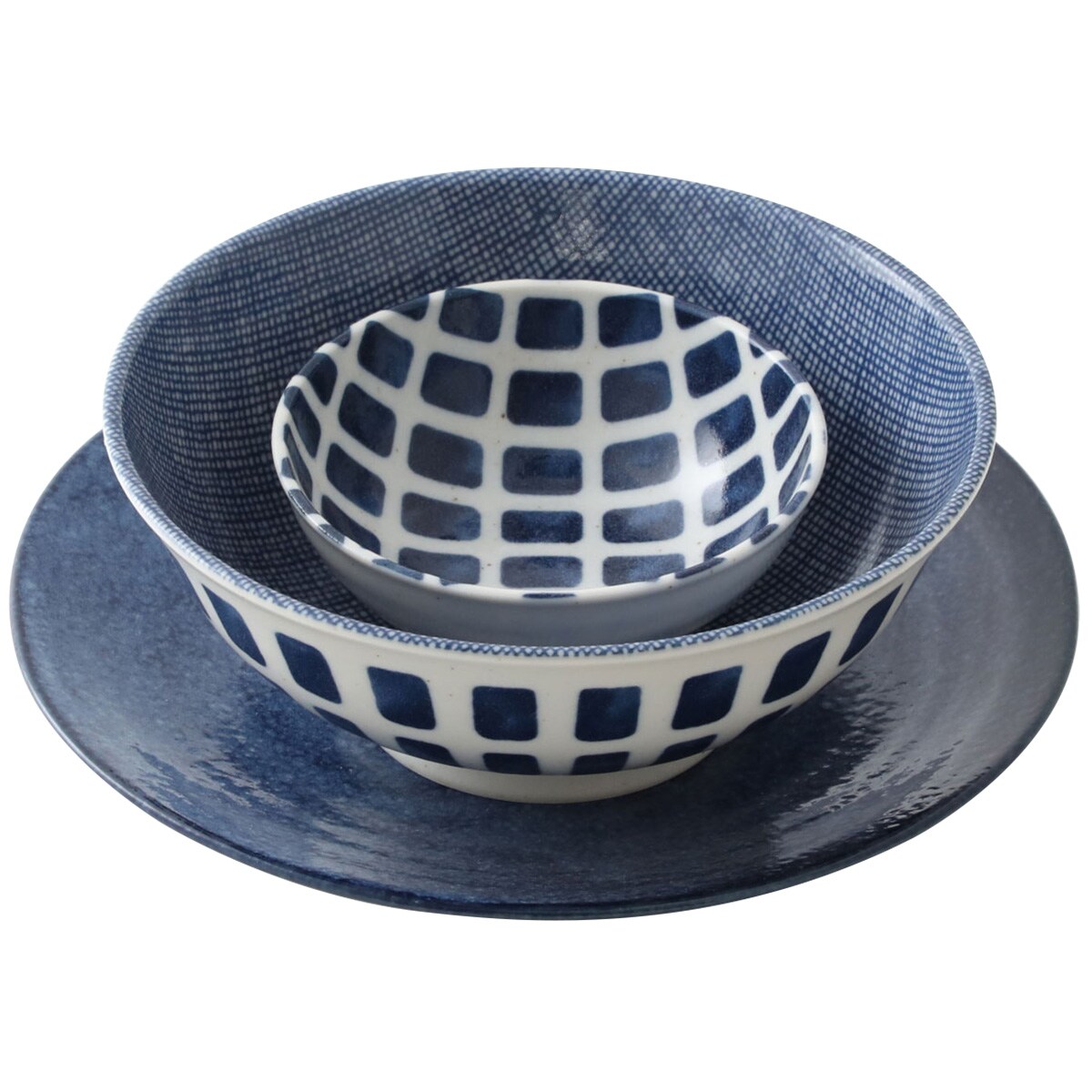 磁器 超軽量磁器 カル：エクレ3点セット 窯変紺・青格子 | ニトリネット