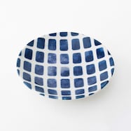 【カル:エクレ】超軽量丸皿 (青格子)