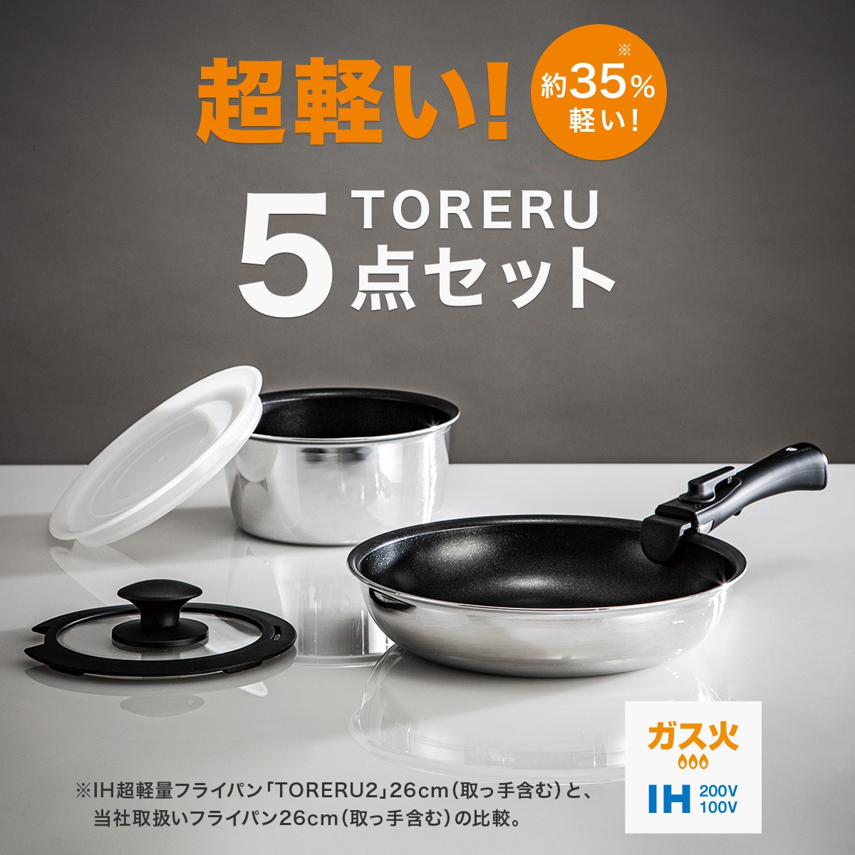 IH・ガス火 取っ手が取れる 軽くて扱いやすい 超軽量鍋フライパン5点セット(TORERU2)通販 ニトリネット【公式】 家具・インテリア通販