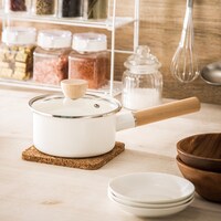 IH・ガス火 ホーロー片手鍋(14cm ホワイト MOREISH)