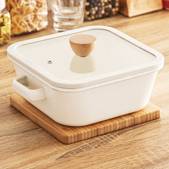 IH・ガス火 保存もできる ホーロー角型鍋(20cm) 1枚目画像