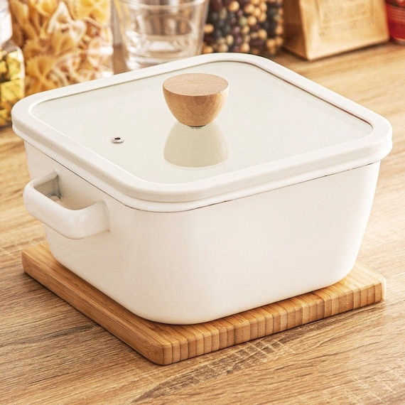 IH・ガス火 保存もできるホーロー角型鍋(深型 20cm) 1枚目画像