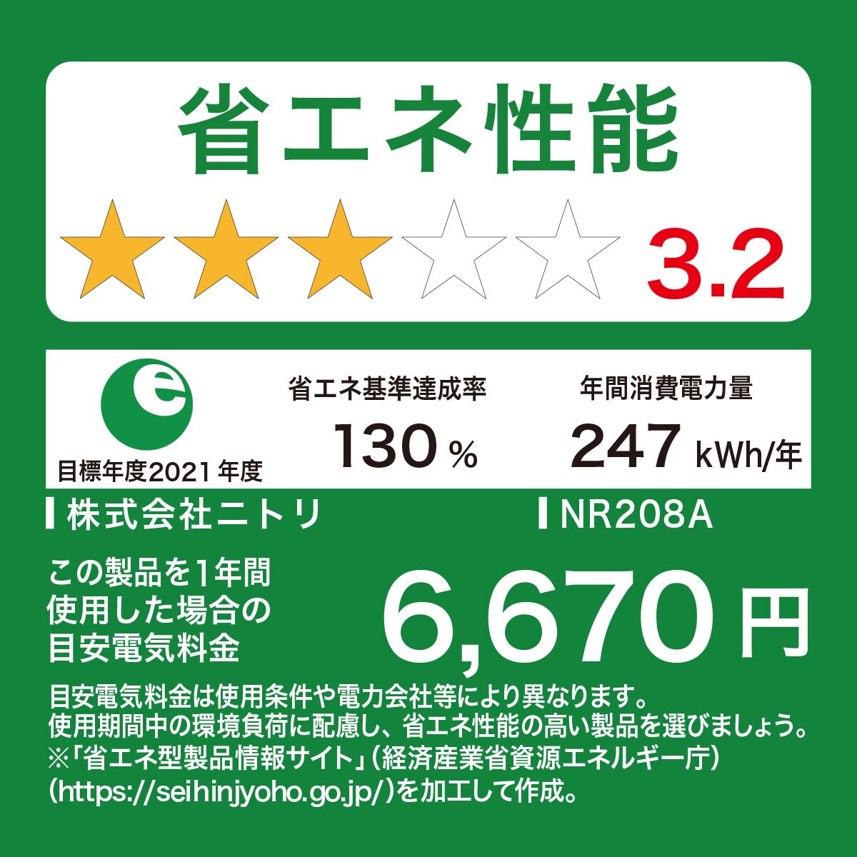 208Lスリム 2ドアファン式冷凍冷蔵庫(NR-208A ブラック)(リサイクル