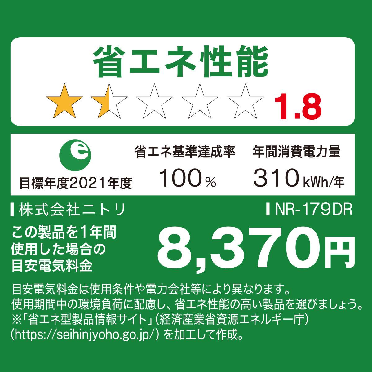 179L 2ドア霜取り不要冷凍冷蔵庫(NR-179DR ホワイト) リサイクル回収