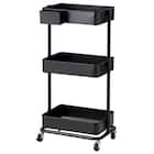 3段とも高さ調節ができるキッチンワゴン (ブラック)【スチールワゴン トロリ3】 1枚目画像